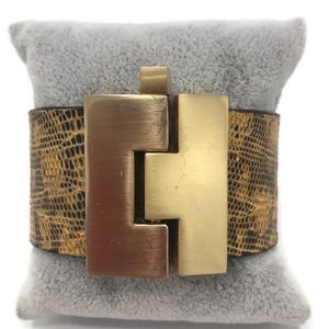 Leighelena Jigsaw Wide Lizard Leather Cuff Bracelet